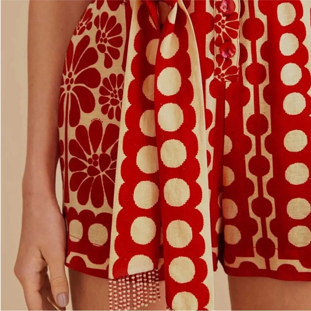 FARM Rio Red and Cream Floral & Polka Dot Short Jumpsuit - Picture 5 of 9